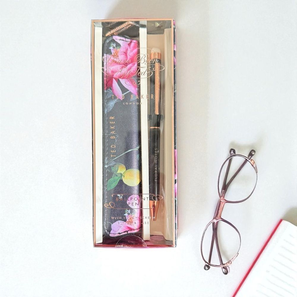 Ted Baker Black Floral Notes Ballpoint Pen with Touchscreen Stylus and Case